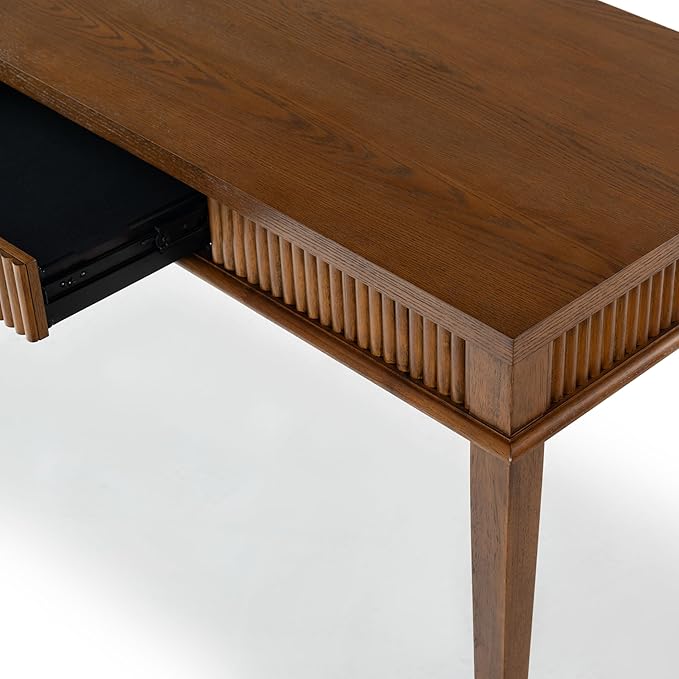 SAFAVIEH Couture Collection Shelbie Medium Oak Brown &amp Black 1-Drawer Reeded Computer Table Office Writing Desk