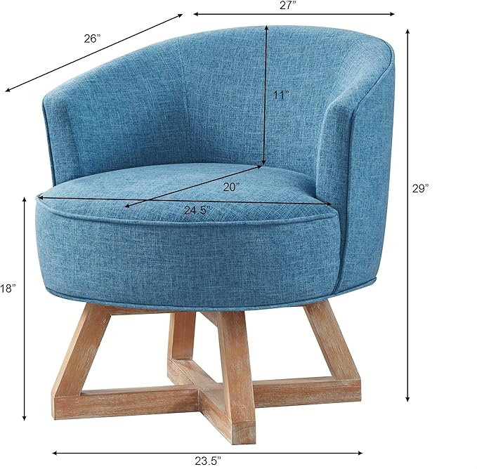 GDFStudio Swivel Barrel Chair Modern Accent Arm Chair Upholstered Linen Round Reading Armchair 360° Swivel Chair with Cross-Shaped Solid Wood Base for Bedroom Office Living Room Lighe Blue