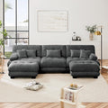 Oversized Modular Sectional Sofa 133.8 Inch U Shaped Couch Set for Living Room 3-Seater Comfy Chenille Cloud Couches with Movable Ottoman Square Handrail Gray