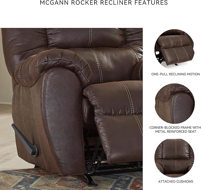 Signature Design by Ashley McGann Modern Faux Leather Manual Pull Rocker Recliner Brown