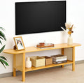 Bamboo TV Stand for TVs up to 65 Accent Entertainment Center with Storage Media Console Table with Rattan Modern TV Stand for Living Room Bedroom 55(L) Burlywood