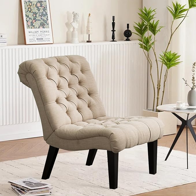 HAOBO Home Armless Accent Chair Button Tufted Slipper Chair Side Chair for Living Room Bedroom Funiture