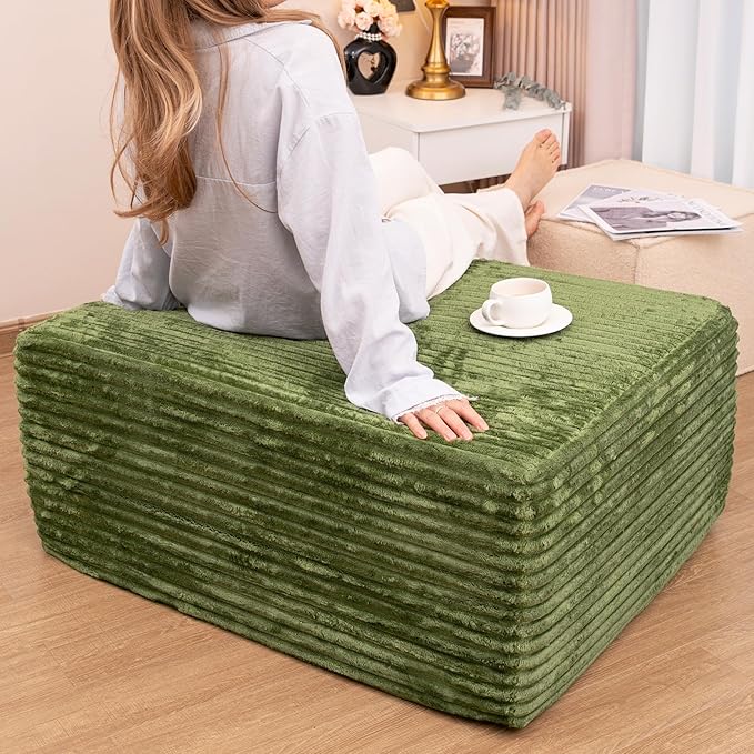 37.4 Inch Oversized Ottoman for Couch Corduroy Upholstered Footrest with Compressed Memory Foam Modular Sectional Cloud Pouf No Assembly Required DIY Combination Green