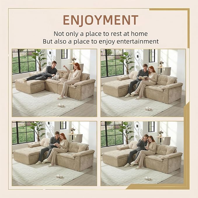 157 Cloud Sectional Couch Deep Seat Boneless Sofa for Living Room with U-Shaped Chaise Comfy Chenille Modular Sofa No Assembly Required (Coffee 118 L Shape with Left Facing Chaise)