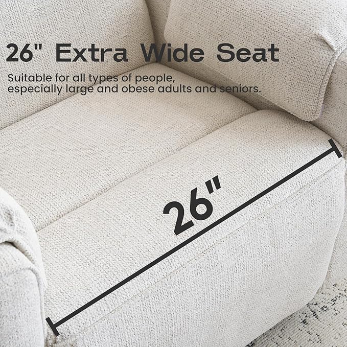 Oversized Power Recliner Chair Swivel Glider with Adjustable Headrest Swivel Rocking Recliner Chair for Adults 26 Extra Wide Glider Nursery Chair with Overstuffed Armrest USB Ports White