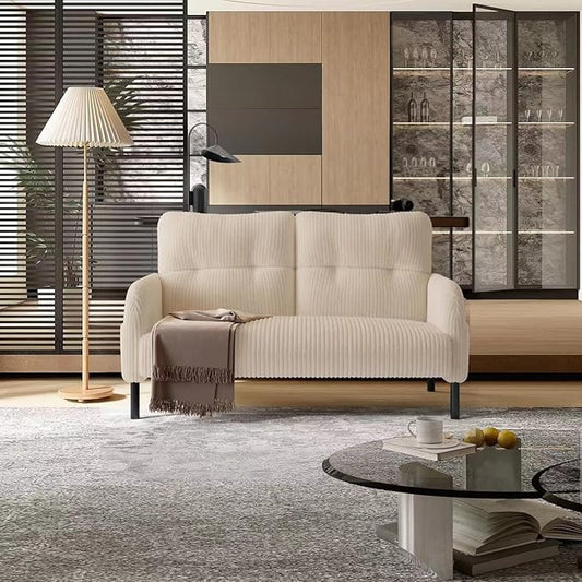 Loveseat Sofa 47” Small Sofa Couch for Living Room Comfy Corduroy Fabric Love Seat for Bedroom with Throw PillowRemovable Cushion CoverCouches for Small SpaceApartmentDorm (Beige) | suitable for