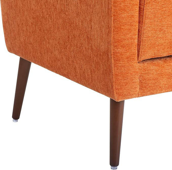 Modern Accent ChairChenille Arm Chairs for Living RoomUpholstered Mordern ArmchairComfy Soft Padded Lounge Chair in Small Space Bedroom w/Pillow Solid Wood Leg (Orange)