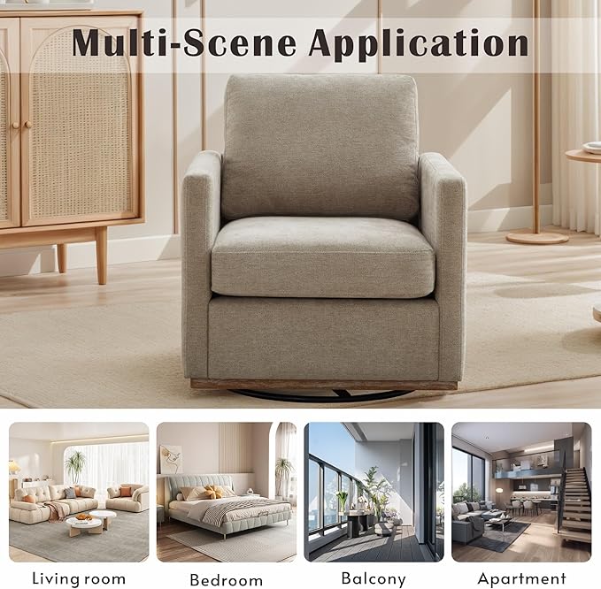Mlmh &amp Kngwa 30.7 Swivel Accent Chair for Living Room Mid Century Modern Armchair Reading Chairs for BedroomChenilleTaupe
