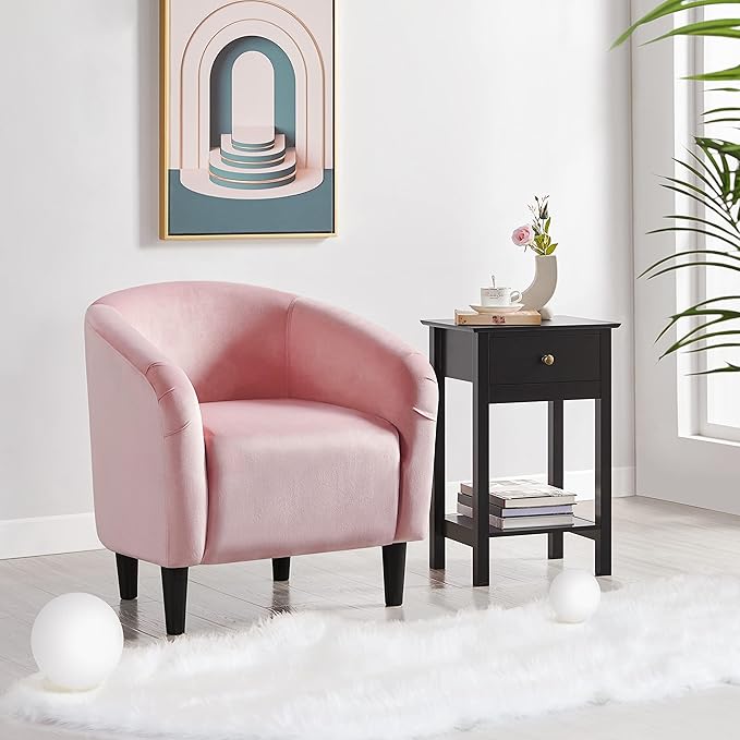 Yaheetech Accent Barrel Chair Boucle Fabric Club Chair Furry Sherpa Elegant Armchair with Cozy Soft Padded Suitable for Living Room Bedroom Reception Room Office Pink