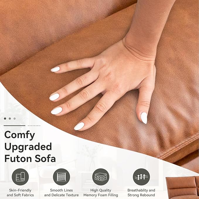 Memory Foam Futon Sofa BedFaux Leather Futon CouchConvertible Armless FutonsSmall Splitback Loveseat Sleeper Sofa Bed for Living RoomOfficeApartmentMedium Brown