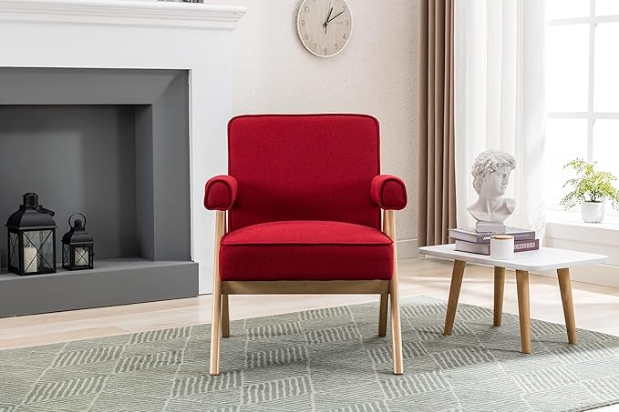 Leisure Chair with Solid Wood Armrest and Feet Mid-Century Modern Accent Chair for Living Room Bedroom Studio Chair
