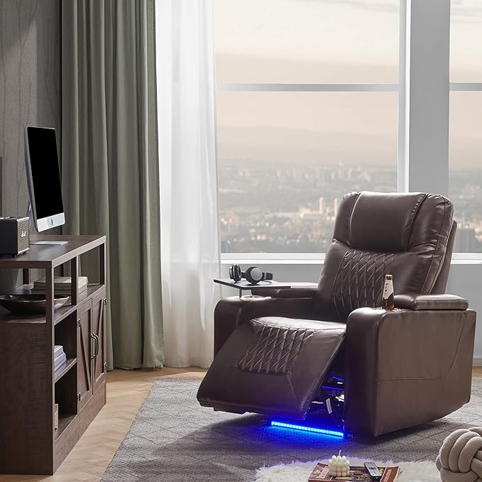Merax Electric Recliner Chair with USB Charge Port 360 Swivel Tray Table Hand in-Arm Storage and Cup Holders Ambient Lighting - Ambient Lighting Gaming Recliner Chair Home Theater Seating