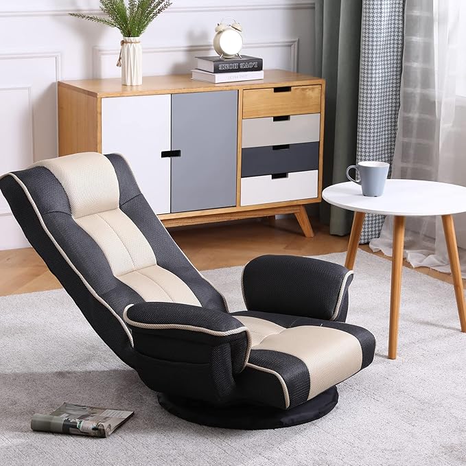 360 Degree Swivel Floor Chairs for Adults Gaming Floor Chair with Back Support 14 Angles Adjustable Comfortable Floor Lounge Chair Folding Video Game Chairs Office Bedroom 201(Grey)