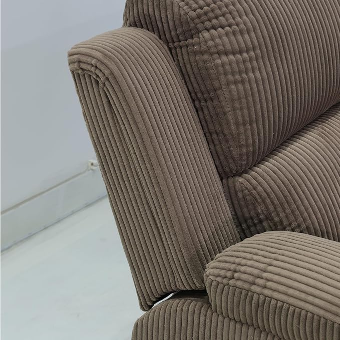 Manual Corduroy Recliner Chair Sofa for Living Room35 Ergonomic Reclining Chair with 10 Arm/Upholstered Seat/Metal FrameModern Single Couch for Rv Sofa/Home Theater Seating/Office(Brown)
