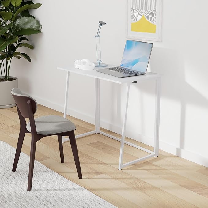 Simple Collapsible Computer DeskFolding Computer Desk for Small SpacesSpace-Saving Home Office Desk Laptop Table Writing Desk Compact Study Reading TableWhite