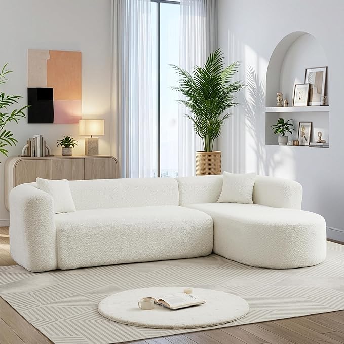 110 Inch Boneless Couches for Living Room Modern Modular Sectional Curved Sofa with Chaise Minimalist L-Shape Cloud Sectional Couch No Assembly Required (Beige Right Facing Chaise)