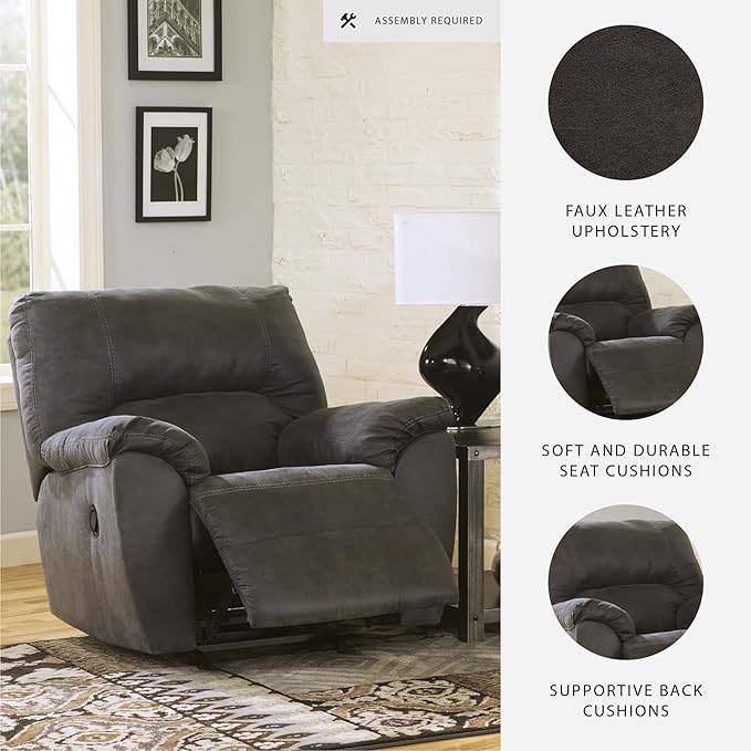 Signature Design by Ashley Tambo Faux Leather Manual Rocker Recliner Gray