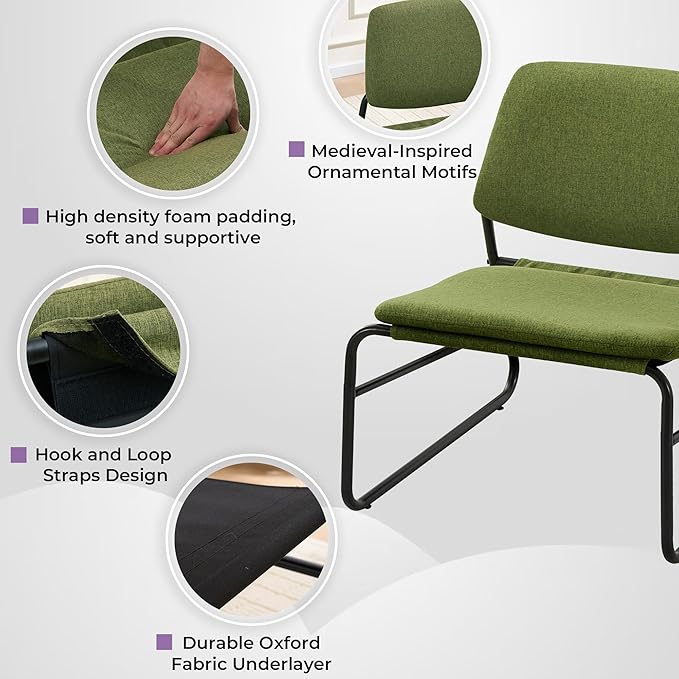 DAICO Modern Accent Chair Armless Sling Accent Chairs Comfy Upholstered Side Sitting Chairs with Metal Frame for Living Room Bedroom Balcony Garden Linen Green