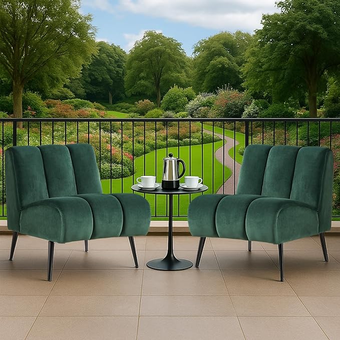 Mlmh &amp Kngwa 24.4 W Modern Accent Chair Set of 2 Armless Accent Chairs Comfy Upholstered Reading Chairs Velvet Vanity Chair for Living Room Bedroom Green