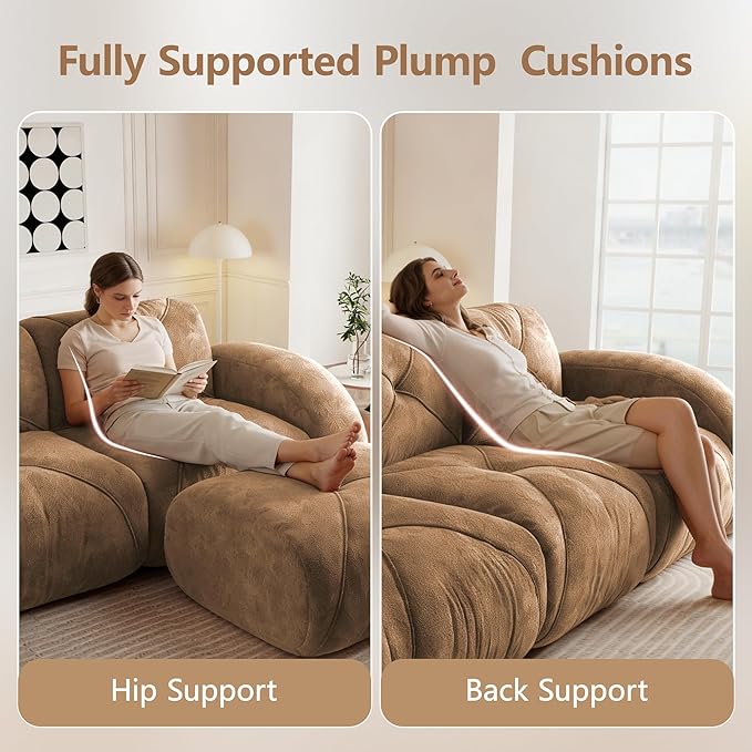 110.6'' Modular Sectional Couches for Living Room Modern Velvet Cozy Boneless Sofa No Assembly Required Comfy Couch Camel Cloud Boneless Couch in a Box Sofas para Sala