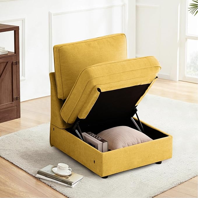 TEKAMON Middle Seat with Storage Modular Sofa Couch Yellow