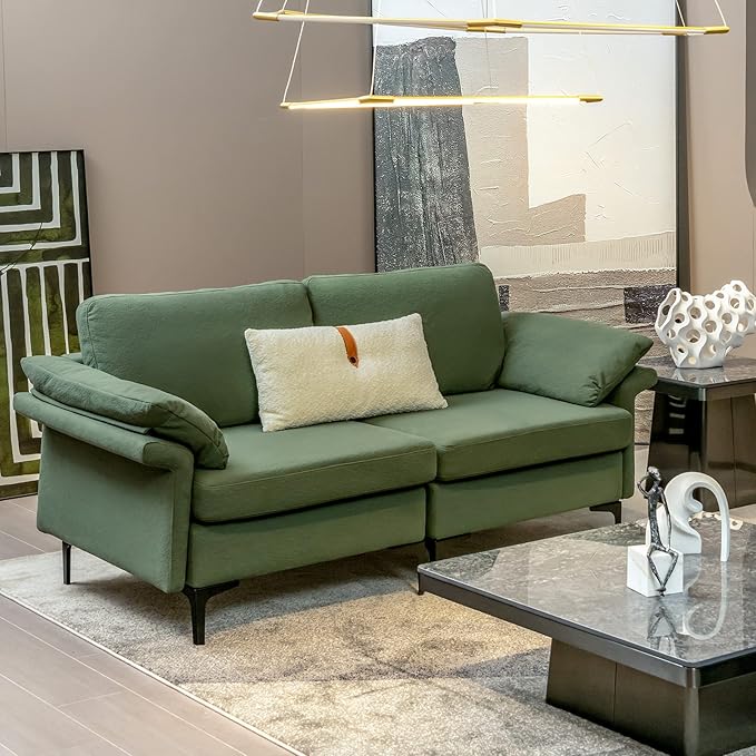 Giantex 72.5 L Loveseat 2-Seat Sofa Couch with Removable Armrest Pillows Metal Frame Legs Comfy Cushions Modern Furniture for Living Room Reception Room Office Easy Assembly Green