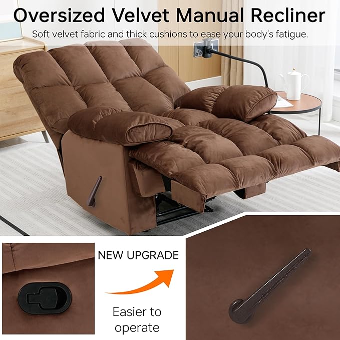 Oversized Recliner Chair Big Man Recliner Chairs for 400LBS Adults Extra Wide Recliner Large Heavy Duty Recliner Chair for Living Room Brown
