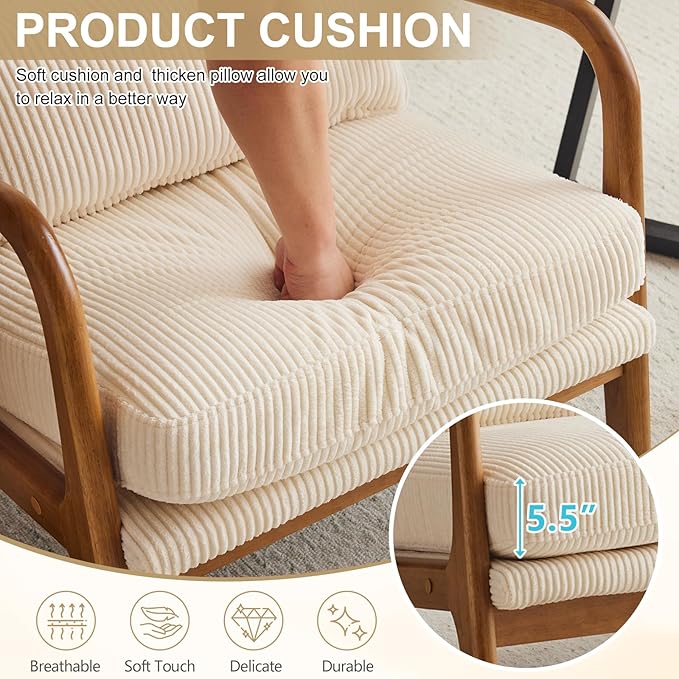 Karl home Mid-Century Modern Accent Chair Living Room Chairs with Pillow High Back Corduroy Upholstered Lounge Armchair with Solid Wood Frame &amp Soft Cushion for Bedroom Reading Room Beige
