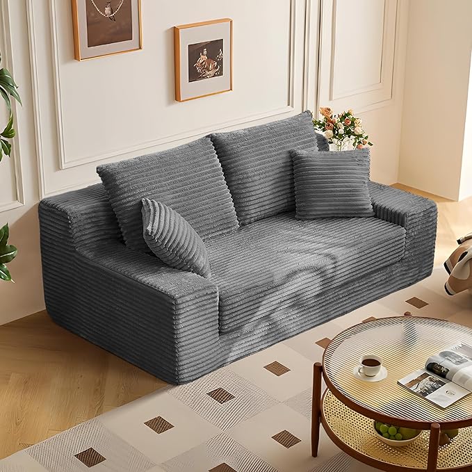 70.9'' Loveseat Sofa 2 Seater Flannel Fabric Loveseat Couches Comfy Upholstered Modern Leisure Love Seat Couch with 2 Pillow Convertible Sofa Bed for Bedroom Office Living Room