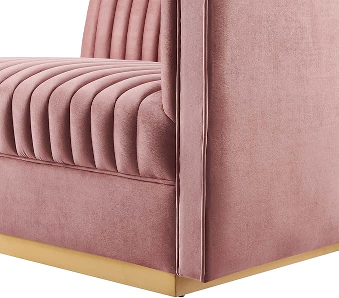 Modway Sanguine Channel Tufted Upholstered Performance Velvet Modular Sectional Sofa Right-Arm Chair in Dusty Rose