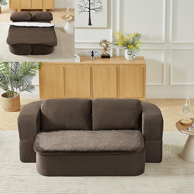 Convertible Folding Sofa Bed 75 Futon Floor Couch Modular Sleeper Loveseat Sectional Couches Boneless Cloud Plush Fluffy Fabric for Living Room Guest Room No Assembly Required Brown