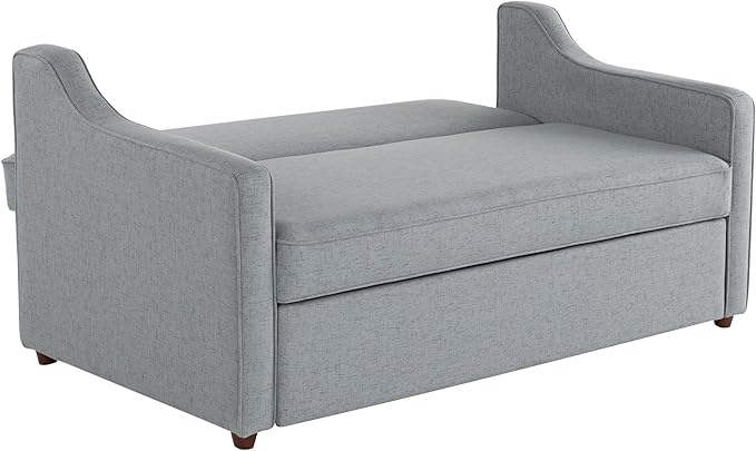 Serta® Corren 68.1 Queen Sized Convertible Sofa Dream Coil® Comfort Fingerguard® Pinch Point Protection Sofa Chenille Fabric Light Gray