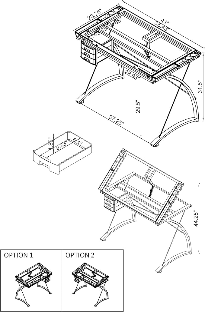 Coaster Home Furnishings - Melo - Metal and Glass - 41-Inch Drafting Table with Adjustable Pitch Three Drawers Retractable Pencil Ledge and Storage Compartments - Home Office - Silver - 800986