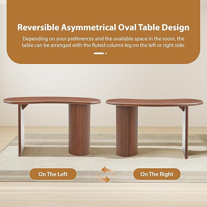 LEVNARY 54.3 Curved Small Computer Desk Wooden Executive Desk with Sturdy Fluted Legs Modern Luxury Corner Single Writing Vanity Desk for Bedroom Living Room Home Office (Walnut)