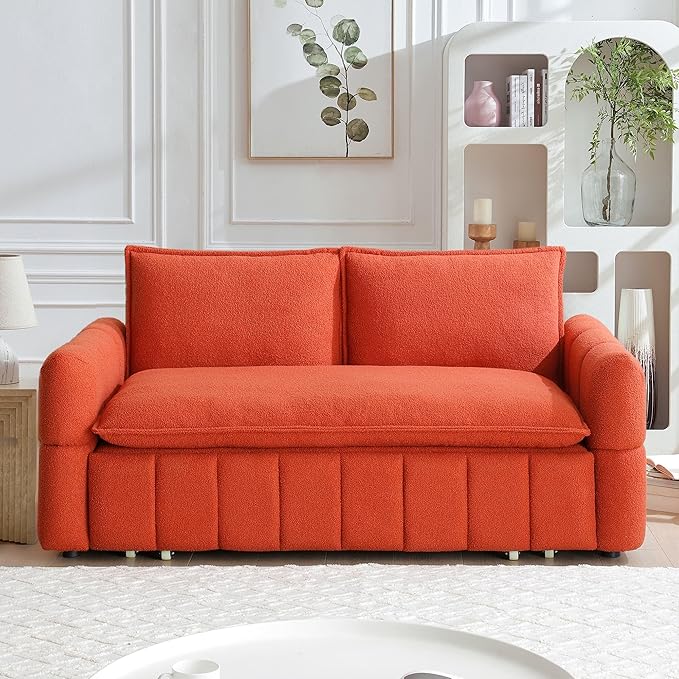 70 Convertible Sleeper Sofa Couch Full Size 3-in-1 Pull Out Sofa Bed for Living Room Upholstered Loveseat for Home Office Bedroom Apartment Orange