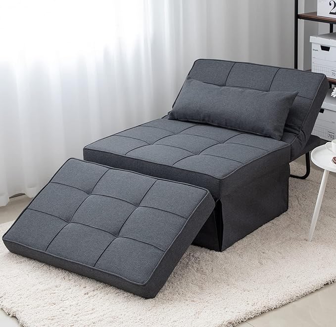 BIGSYY Sofa Bed Set of 4 in 1 Multi-Function Folding Ottoman Breathable Linen Couch Bed with Adjustable Backrest Modern Convertible Chair for Living Room Apartment Office Dark Grey