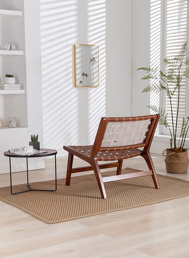 Solid Wood Frame Chair with White Faux Wool. Modern Accent Chair Lounge Chair for Living Room