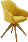 Art Leon Dining Chair Mid Century Modern Fabric Upholstered Swivel Dining Room Chair with Wood Legs Leisure Side Chair with Arms for Living Room Yellow