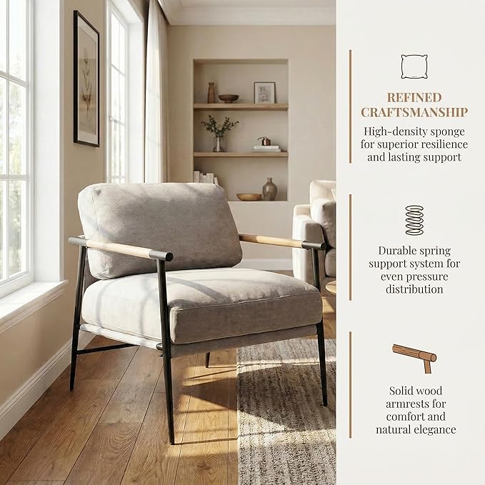DUOMAY Mid-Century Modern Accent Chair Armchair Set of 2 Soft Linen Fabric Sofa Lounge Chair Reading Chair with Metal Leg for Living Room Bedroom Office Grey