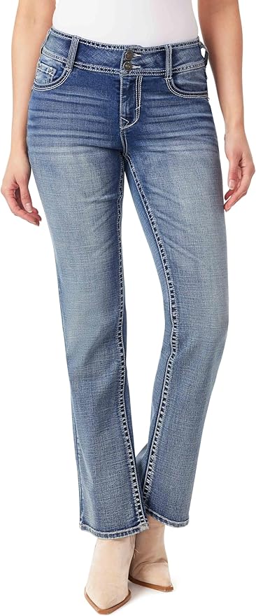 WallFlower Luscious Curvy Bootcut Jeans for Women Mid-Rise Insta Stretch Denim Size-Inclusive Juniors Jeans