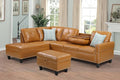 Wakefit Sectional Sofa Couch Modern 4-Seaters Living Room Furniture Sets with Chaise Lounge Ottoman &amp 2 Pillows | L Shape Couch | Cup Holder | Faux PU Leather Ginger