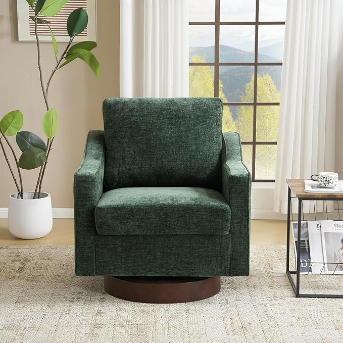 VINGLI Mid-Century Modern Swivel Accent Chair 360°Upholstered Armchair Home Sofa with Track Arms for Living Room Bedroom Reading Room Club Swivel ChairChenille Green