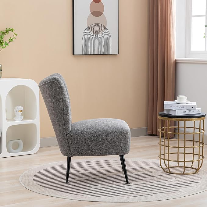 Living Room Chairs Armless Accent Chair with Rubber Wooden Legs Modern Upholstered Corner Side Chair for Living Room Bedroom Office Hotel Gray As Shown
