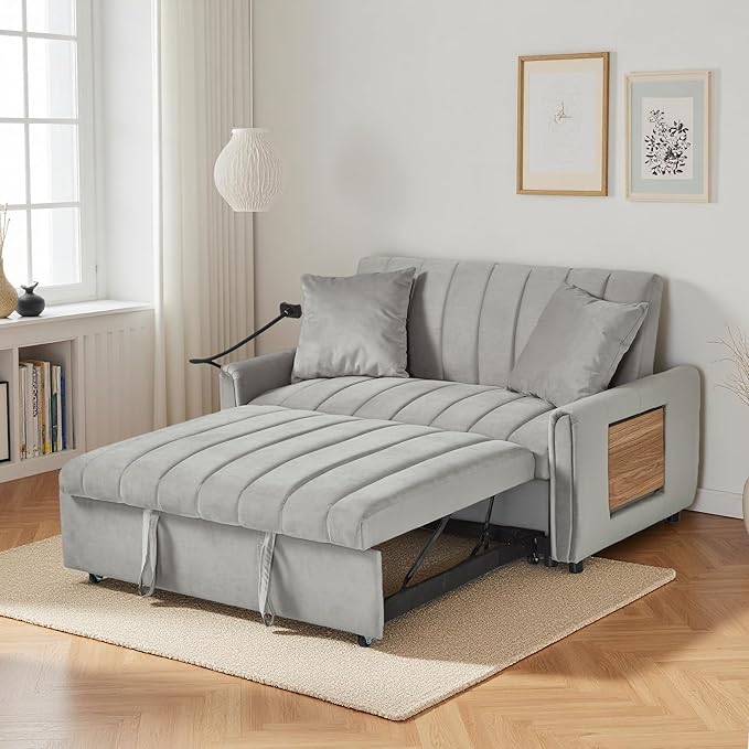 Loveseat Sleeper Sofa 3 in 1 Convertible Sofa Bed Adjustable Backrest Comfy Pull Out Couch Modern Upholstered Sofa for Living Room Bedroom Apartment Small Space (d-Grey)