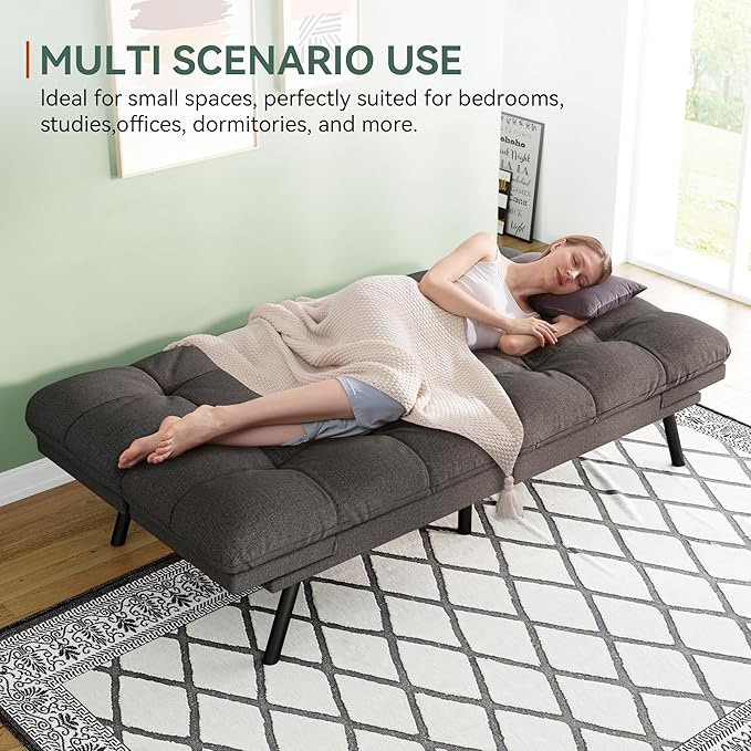 Opoiar Convertible Futon Sofa Bed71 Memory Foam Futon CouchDetachable CushionAdjustable Backrest &amp ArmrestLinen Modern Loveseat Sleeper Recliner for Living RoomOfficeApartmentClassic Grey