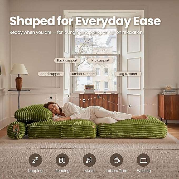 ovios Folding Sofa Bed Foldable Sleeper Chair Floor Futon Comfy Portable Convertible Fold Out Lounge Chairs for Living Room Bedroom Green