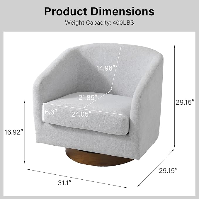 Swivel Barrel Chair Modern Round PU Leather Accent Armchair for Living Room Bedroom Oversized Comfy Club Reading Chairs for Adults (Chenille Beige Set of 2)
