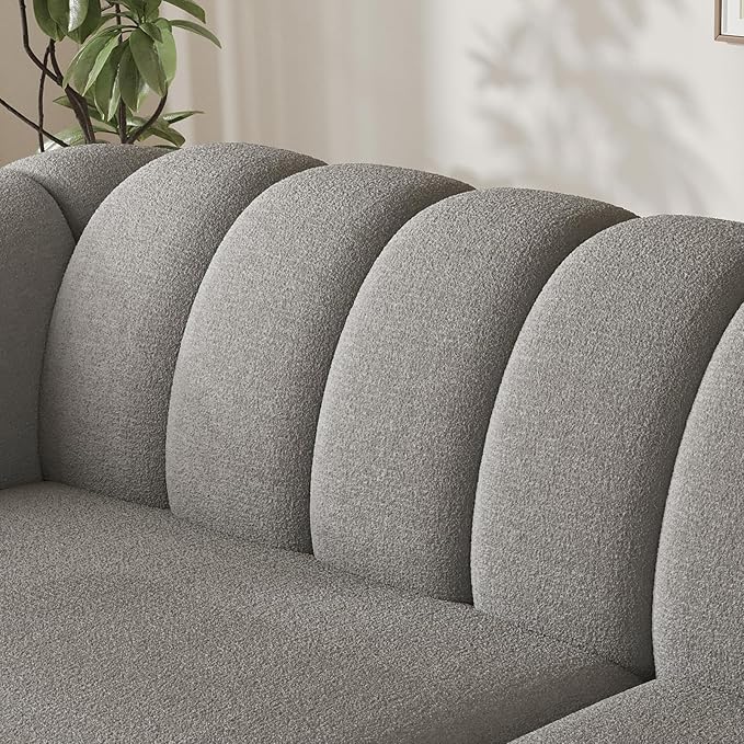 82 Inch Loveseat Sofa Modern Couch and Sofa Curved Petal Design Furniture Sturdy and Easy Installation Small Sofa for Living Room Bedroom Office and Apartment Terry Fleece Fabric Grey