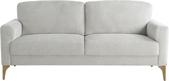 Studio Living® Matthew 75.6 Sofa Mid-Century Modern Pocket Coil Comfort Metal Brushed Bronze Legs Chenille Fabric Ivory