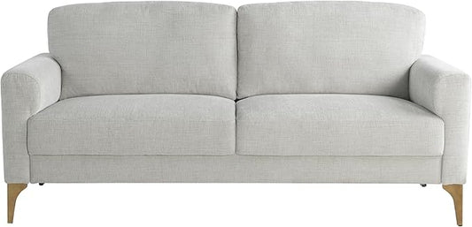 Studio Living® Matthew 75.6 Sofa Mid-Century Modern Pocket Coil Comfort Metal Brushed Bronze Legs Chenille Fabric Ivory